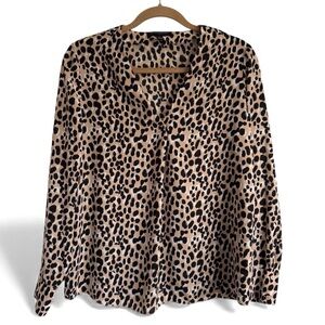 Banana Republic Leopard Print Long Sleeve Blouse Office Workwear Tan Black Small